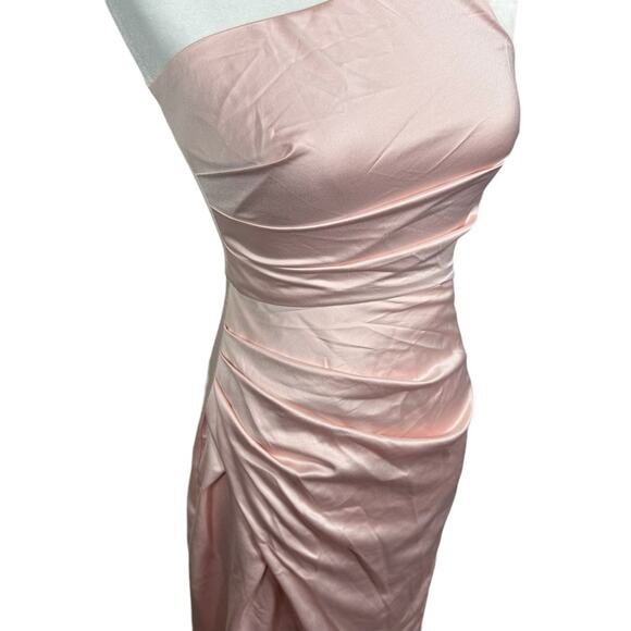 Lulus PROM Dreaming of Elegance Blush Pink Satin One-Shoulder Maxi Dress XS - Picture 6 of 11